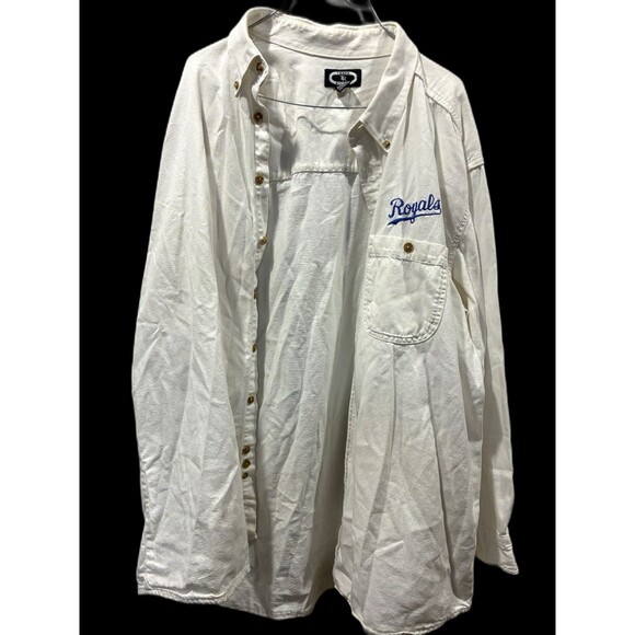 Royals XXL Embroidered Button Up Shirt White Three Rivers KC Baseball Vintage - Picture 4 of 8